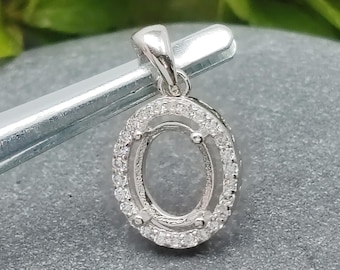 925er Silber Anhänger Rohling für 7 x 9 mm Oval Cabochons Anhänger Oval Form Massiv Sterling Silber Zirkon Anhänger Basis SP0076