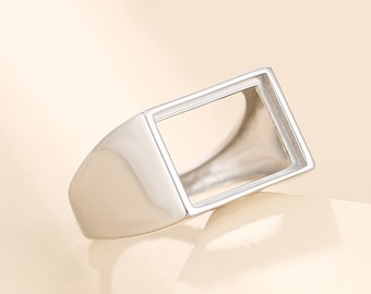 Ring Blank for 12x16mm/13x18mm/15x20mm/10x10mm/15x15mm Rectangle or Square Cabochon White Gold Plated 925 Silver Adjustable Ring Base SR0618