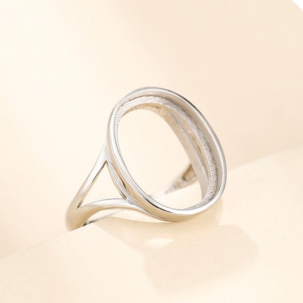 Ring Blank for 6x8mm/7x9mm/8x10mm/9x11mm/10x14mm/12x16mm/13x18mm Oval Cabochons White Gold Plated 925 Silver Adjustable Ring SR0051