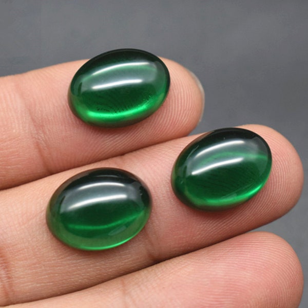 Emerald Oval Cabochon Smooth Polished Surface Egg Shape Rich Green Emerald Cabochon Flat Back Multiple Sizes to Choose C59E