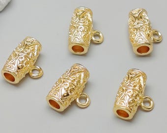 10 pcs Gold Plated Brass Tube Beads Tube Shape Spacer Beads with a Loop Tube Hangers 13x10mm TB009