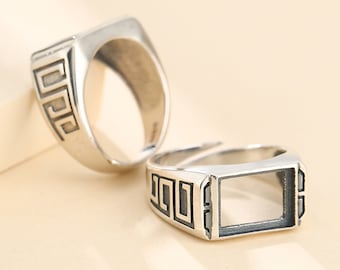 Ring Setting for 9x12mm Rectangle Cabochons Ring Blank Thai Sterling Silver Adjustable Ring Base SR0040