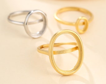 Ring Blank for 4x6mm/5x7mm/6x8mm/8x10mm/10x12mm/12x16mm/13x18mm/14X19mm Oval Cabochons Gold Plated 925 Silver Adjustable Ring Base SR0449