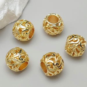 10 Stück Vergoldete Messingperlen Großloch Lochperlen Spacer Filigrane Perlen 10 x 12 mm BS092