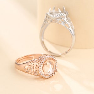 Ring Setting for 9x11mm12x17mm Rectangle Cabochons Ring Blank White Gold Plated 925 Silver Zircon Adjustable Ring Base SR0176 Ring Setting for 9x11mm12x17mm Rectangle Cabochons Ring Blank White Gold Plated 925 Silver Zircon Adjustable Ring Base SR0176
