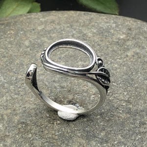 Ring Blank for 8x10mm Oval or Teardrop Cabochons Thai Sterling Silver Adjustable Band Ring Setting SR0018