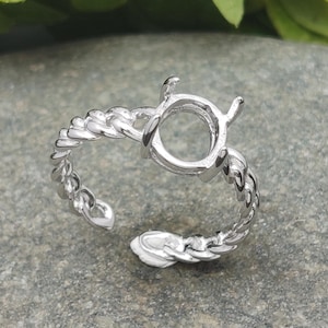 Ring Base for 7x8mm Oval Cabochons Ring Setting White Gold Plated 925 Silver Adjustable Ring Blank SR0065