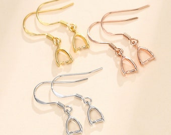 2 pairs Earring Pinch Settings Gold Plated 925 Silver Earring Blank with Hooks Earring Pinch Base SE0011