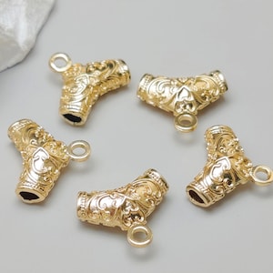 10 pcs Gold Plated Brass Curved Tube Beads Triangle Tube Spacer Beads with a Loop Tube Hangers 17.5x15mm TB010