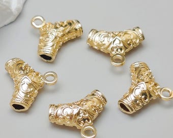 10 pcs Gold Plated Brass Curved Tube Beads Triangle Tube Spacer Beads with a Loop Tube Hangers 17.5x15mm TB010