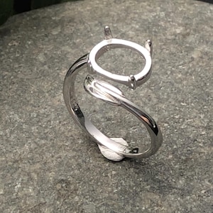 Ring Setting for 8x10mm Oval Cabochons Ring Base White Gold Plated 925 Silver Adjustable Ring Blank SR0417
