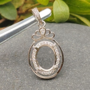 Base para colgante de plata de ley 925 con circonitas de 6 x 8 mm/8 x 10 mm, base para colgante de plata de ley maciza SP0126