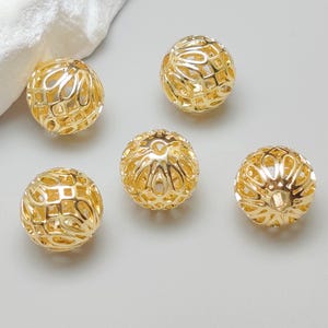 10 pcs Gold Plated Brass Beads Openwork Round Spacer Beads 11.5mm BS057
