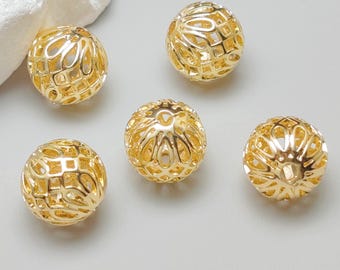 10 pcs Gold Plated Brass Beads Openwork Round Spacer Beads 11.5mm BS057