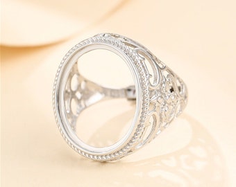 Ring Base for 16x20mm Oval Cabochons Ring Setting White Gold Plated 925 Silver Adjustable Ring Blank SR0192