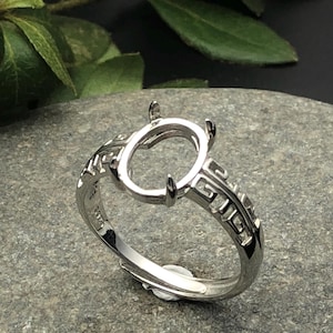 925 Silver Ring Base for 9x12mm Oval Cabochons White Gold Plated Sterling Silver Ring Setting Adjustable Ring Blank SR0628