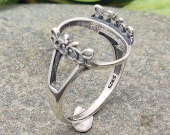 シルバーリングブランク、11 x 15 mmオーバル、フローラルリング、925