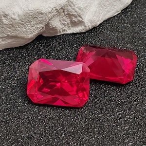 Ruby Rectangle Faceted Gemstone Radiant Cut Vivid Red Ruby Gem 6 Sizes to Choose C33R