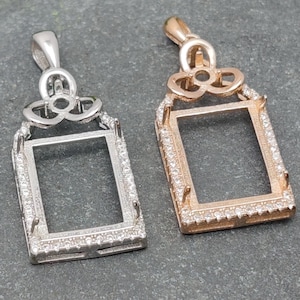 925 silverhängeinfattning för 10 x 14 mm rektangulära cabochoner och 3 x 3 mm runda cabochoner, förgyllt sterlingsilverhänge, blankt SP0048