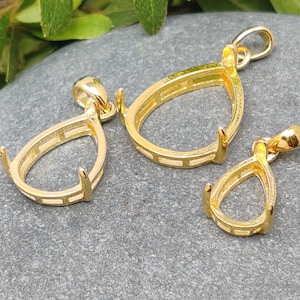 Pendant Blank for 6x8mm/7x9mm/8x10mm/10x14mm/13x18mm Teardrop Cabochons Pendant Setting Yellow Gold Plated 925 Silver Pendant Base SP0025
