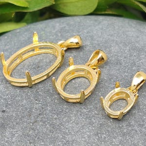 Pendant Blank for 5x7mm/6x8mm/7x9mm/8x10mm/9x11mm/10x14mm Oval Cabochons Pendant Setting Yellow Gold Plated 925 Silver Pendant Base SP0022