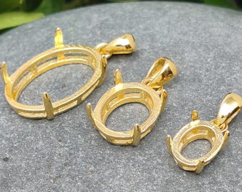 Pendant Blank for 5x7mm/6x8mm/7x9mm/8x10mm/9x11mm/10x14mm Oval Cabochons Pendant Setting Yellow Gold Plated 925 Silver Pendant Base SP0022