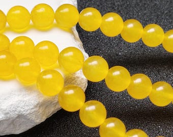 Grade A Natural Yellow Jade Beads 4mm 6mm 8mm 10mm 12mm 14mm Smooth Polished Round 15 Inch Strand JA04 Wholesale Beads