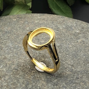 Ring Blank for 7x13mm/8x10mm/8x12mm/9x13mm/11x15mm/12x16mm/13x15mm/15x20mm Oval Cabochons Gold Plated 925 Silver Adjustable Ring Base SR0632