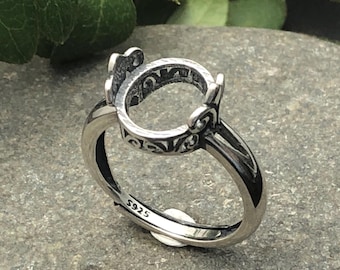 Ring Setting for 10x12mm Oval Cabochons Ring Blank Thai Sterling Silver Adjustable Band Ring Base SR0030