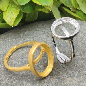 Ring Blank for 4x6mm/5x7mm/6x8mm/8x10mm/10x12mm/12x16mm/13x18mm/14X19mm Oval Cabochons Gold Plated 925 Silver Adjustable Ring Base SR0449