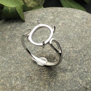 Ring Base for 9x12mm Oval Cabochons Ring Setting White Gold Plated 925 Silver Adjustable Ring Blank SR0055