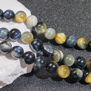 Grade A Natural Blue Yellow Tiger&#39;s Eye Beads NOT Dyed 6mm-16mm Smooth Polished Round 15 Inch Strand TE11