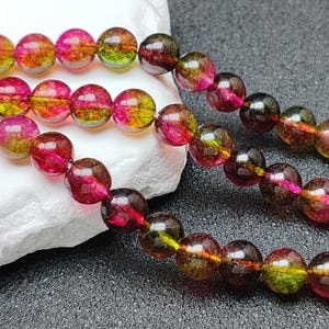Grade AA Natural Clear Quartz Beads Rose Red and Green Imitation Watermelon Tourmaline 6mm-14mm Smooth Polished Round 15 Inch Strand CQ15 image 1