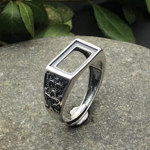 Ring Setting for 7x12mm/8x13mm/9x14mm/10x15mm Rectangle Cabochons Thai Sterling Silver Ring Base Adjustable Ring Blank SR0617