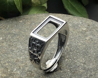 Ring Setting for 7x12mm/8x13mm/9x14mm/10x15mm Rectangle Cabochons Thai Sterling Silver Ring Base Adjustable Ring Blank SR0617