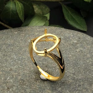 Ring Blank for 6x8mm/7x9mm/8x10mm/9x11mm/10x12mm/12x16mm Oval Cabochons Yellow or Rose Gold Plated 925 Silver Adjustable Ring Base SR0043