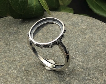 Ring Setting for 12x15mm Oval Cabochons Ring Blank Thai Sterling Silver Adjustable Band Ring Base SR0032