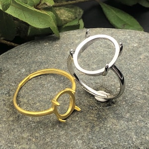 Ring Blank for 7x9mm/8x10mm/9x11mm/10x12mm/12x16mm/13x18mm Oval Cabochons Ring Setting Gold Plated 925 Silver Adjustable Ring Base SR0067