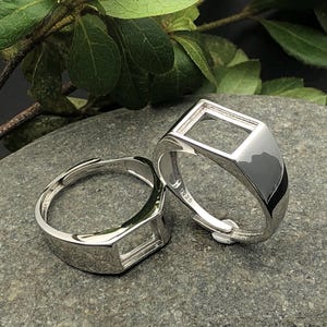 Ringämne för 12 x 16 mm/13 x 18 mm/15 x 20 mm/10 x 10 mm/15 x 15 mm Rektangulär eller fyrkantig cabochon vitguldpläterad 925 silver justerbar ringbas SR0618