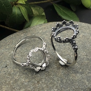 Ring Blank for 10X14mm Oval Cabochons Ring Blank 925 Sterling Silver Adjustable Ring Base SR0377