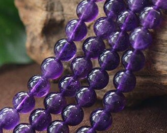 Full Strand Grade AAA Natural Uruguay Amethyst Beads 4mm-10mm NOT Dyed Smooth Polished Round 15 Inch Strand AT06