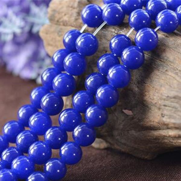 Grade A Natural Navy Blue Jade Lapis Lazuli Color Jade Beads 6mm 8mm 10mm 12mm Smooth Polished Round 15 Inch Strand JA22 Wholesale Beads