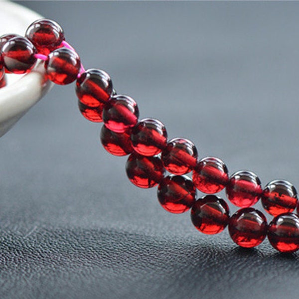 Grade AAA Natural Garnet Beads 4mm-7mm Fiery Cherry Red NOT Dyed Smooth Polished Round 15.4 Inch Strand GA03