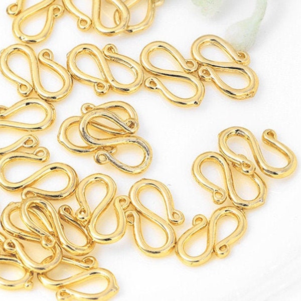 20 pcs Gold Plated Brass Clasps Simple S Shape Clasps Bracelet Clasps Necklace Clasps 7x10mm CP003