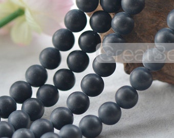 Grade A Natural Frosted Black Agate Beads 6mm-12mm Round 15 Inch Strand AG10 Wholesale Beads