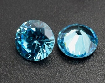 Aquamarine pierre précieuse ronde à facettes taille brillante gemme aigue-marine plusieurs tailles pour choisir C38A