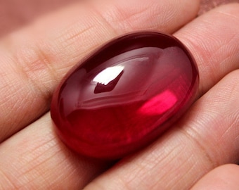 Big Size Ruby Oval Cabochon Smooth Polished Surface Egg Shape Blood-red Ruby Cabochon Flat Back 2 Sizes to Choose C12R
