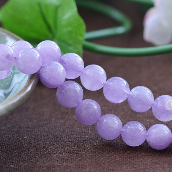 Perles de jade violet clair naturel de qualité AAA Couleur lavande Jade non teint 6 mm 8 mm 10 mm 12 mm 14 mm Lisse poli rond 15 pouces Strand JA11