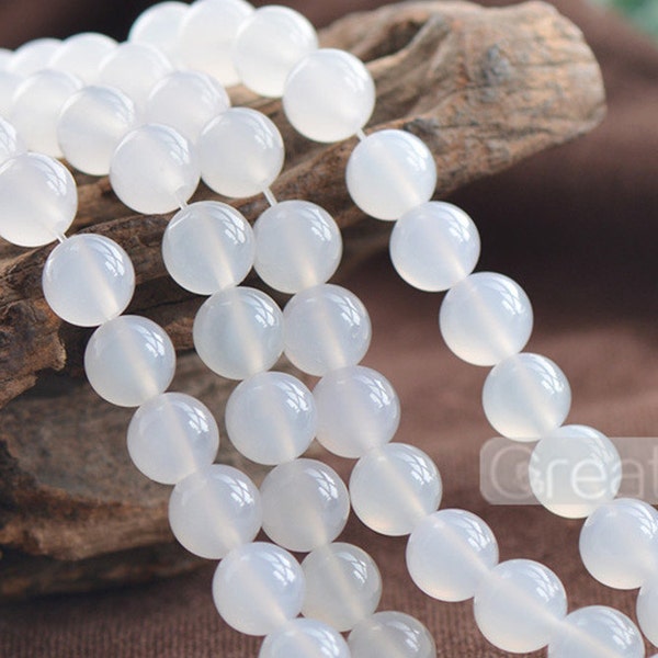 Grade A Natural White Agate Beads 4mm-14mm Smooth Polished Round 15 Inch Strand AG05 Wholesale Beads