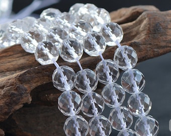 Faceted Grade AA Natural Clear Quartz Beads Round with 64 Facets 6mm-14mm 15 Inch Strand CQ27